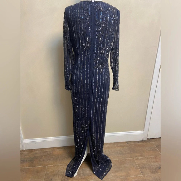 Mac Duggal sequin formal dress high neck illusion navy formal cocktail Sz 8 NWT - Picture 10 of 15